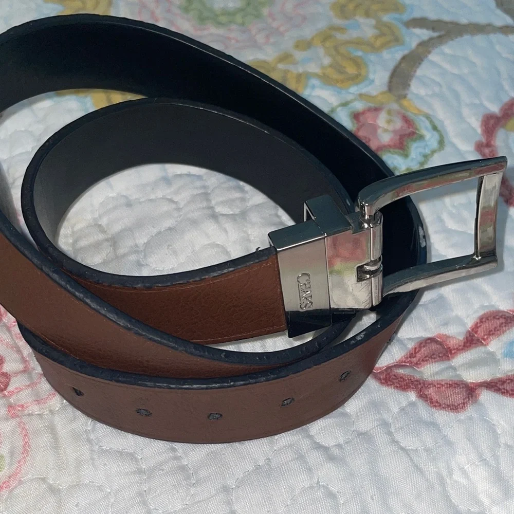 Chaps Brown Leather Belt with Silver Buckle